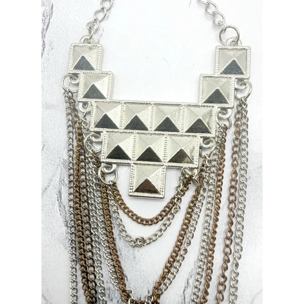 Extra Long Pyramid Stud Chain Fringe Earrings Mixed Metal Shoulder Dusters 6